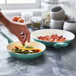 Greenpan Rio Ceramic Nonstick 8" & 10" Open Frypan Set | Turquoise -Chic Kitchen Utensils 12.4 85ddb972 d5ac 49e5 bf8e 6c52cc3bbe21