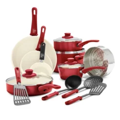 GreenLife Soft Grip<br> 16pc Cookware Sets, Red
