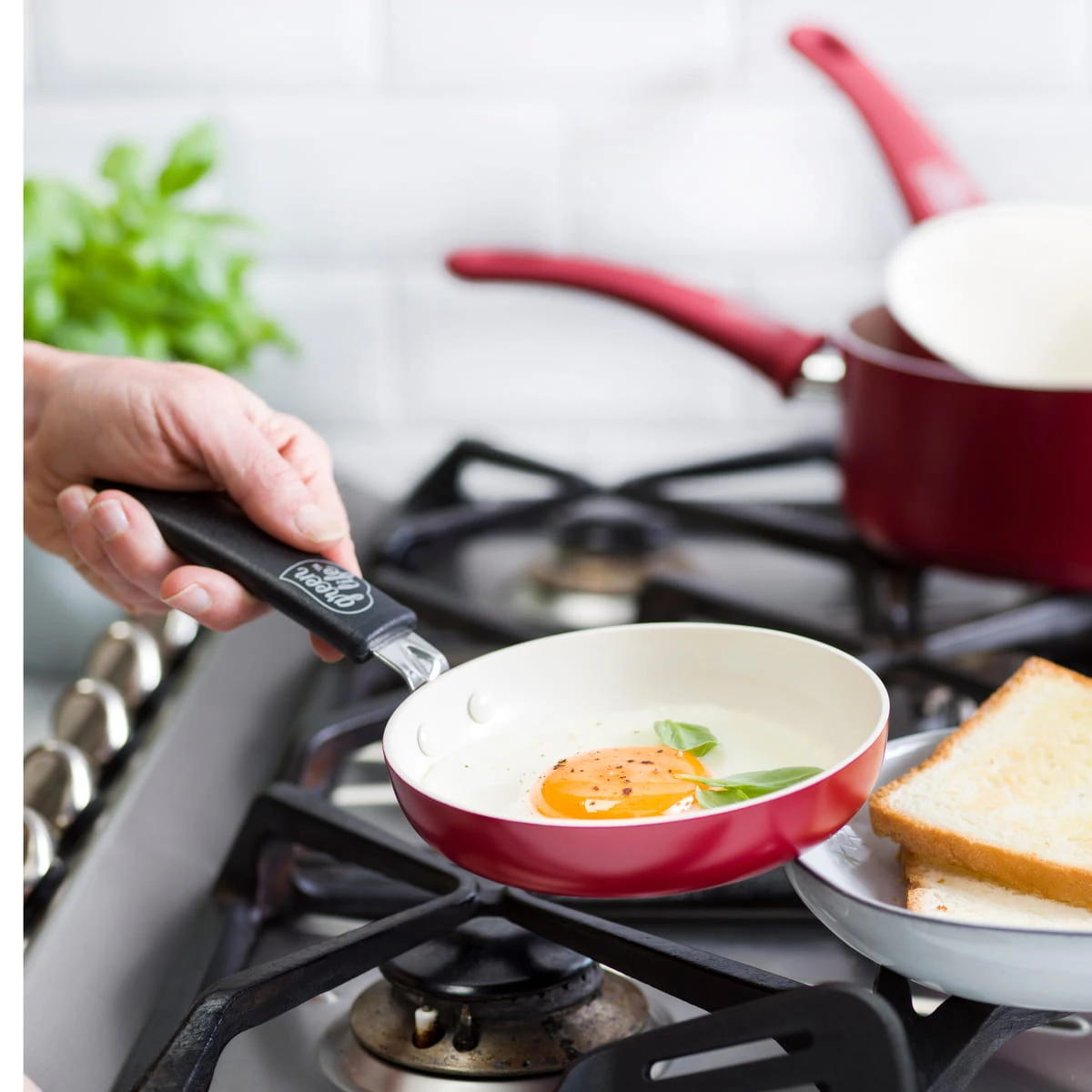 GreenLife Soft Grip<br> 16pc Cookware Sets, Red 3 GreenLife Soft Grip<br> 16pc Cookware Sets, Red - Image 3