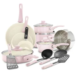 GreenLife Soft Grip<br> SOFT GRIP 16PC COOKWARE SETS, PINK