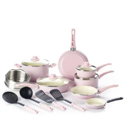 GreenLife Soft Grip<br> SOFT GRIP 16PC COOKWARE SETS, PINK -Chic Kitchen Utensils CC002377 001 GreenLife Soft Grip SOFT GRIP 16PC COOKWARE SETS PINK 3 0693303c ac03 4ac1 8818 533d7798978d