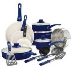 GreenLife Soft Grip<br> 16pc Cookware Set, Night Blue