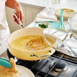 GREENLIFE ARTISAN <br> SKILLET WITH LID, YELLOW - 30CM -Chic Kitchen Utensils CC004703 001 GreenLife GREENLIFE ARTISAN SKILLET WITH LID YELLOW 30CM 3