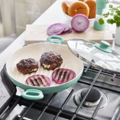 GreenLife Soft Grip<br> SOFT GRIP GRILL PAN WITH LID, TURQUOISE - 28CM -Chic Kitchen Utensils CC004872 001 GreenLife Soft Grip SOFT GRIP GRILL PAN WITH LID TURQUOISE 28CM 5 caaa2e75 02d4 4bd4 9728 082c5cb11f04