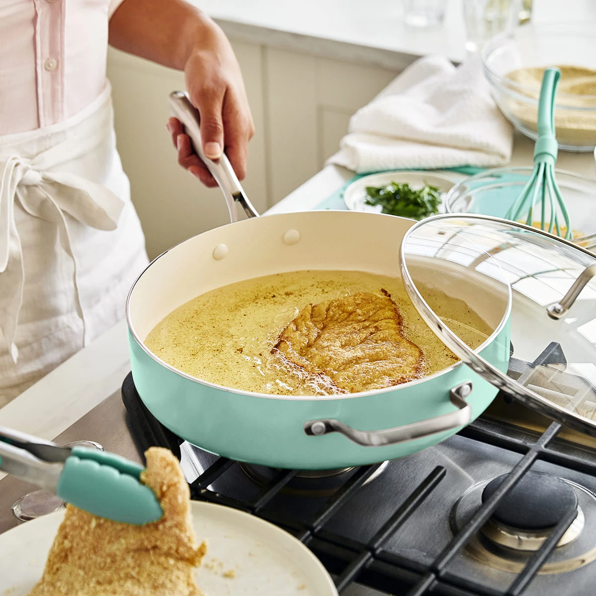 GREENLIFE ARTISAN <br> SKILLET WITH LID, Turquoise - 30CM 2 GREENLIFE ARTISAN <br> SKILLET WITH LID, Turquoise - 30CM - Image 2