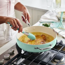 GREENLIFE ARTISAN <br> SKILLET WITH LID, Turquoise - 30CM 7 GREENLIFE ARTISAN <br> SKILLET WITH LID, Turquoise - 30CM -Chic Kitchen Utensils GL Y 12inSkilletlid Turq CC004703 06