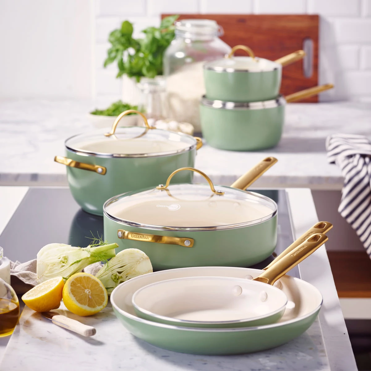Padova<br> 10pc Cookware Sets, Green Sage 3 Padova<br> 10pc Cookware Sets, Green Sage - Image 3