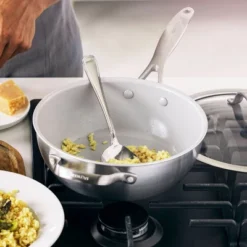 Greenpan Venice Pro Tri-Ply Stainless Steel Ceramic Non Stick 3.5qt Chefs Pan With Helper Handle & Lid Vibrant Silver