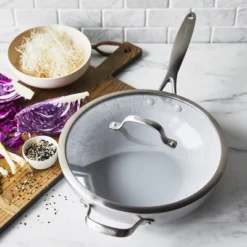 Greenpan Venice Pro Tri-Ply Stainless Steel Ceramic Non Stick 12" Wok With Helper Handle & Lid Vibrant Silver -Chic Kitchen Utensils GUEST 767eac87 7a3c 477b 8799 0794f34d56dc