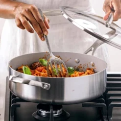 Greenpan Venice Pro Tri-Ply Stainless Steel Ceramic Non Stick 5qt Sauté Pan With Helper Handle & Lid Vibrant Silver