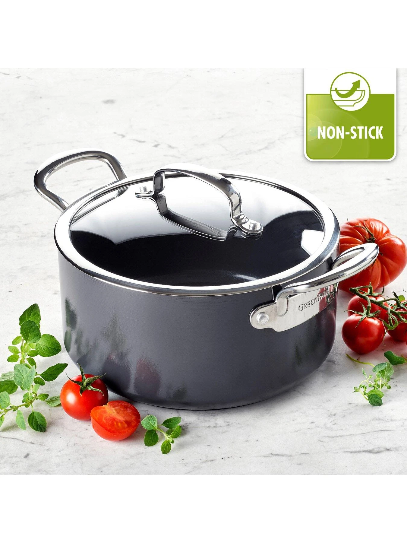 GreenPan Barcelona Black Ceramic Non-stick 24cm/5.1 Litres Casserole With Lid 2 GreenPan Barcelona Black Ceramic Non-stick 24cm/5.1 Litres Casserole With Lid - Image 2